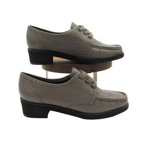 Walking Lady by Trotters Womens 6M Taupe Block Heeled Loafers Leather Casual